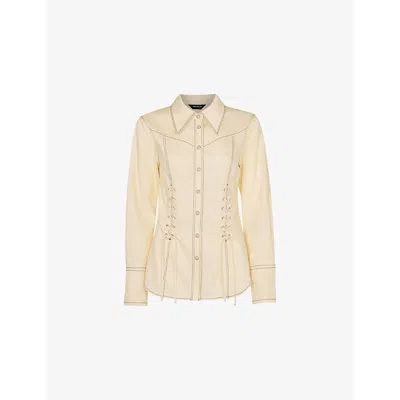 WHISTLES WOMENS WHITE LIMITED EDITION ADDISON LACE-DETAIL WOVEN SHIRT