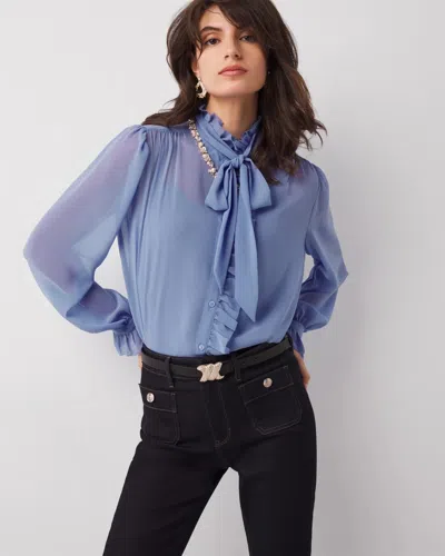 WHITE HOUSE BLACK MARKET CHIFFON RUFFLE BLOUSE
