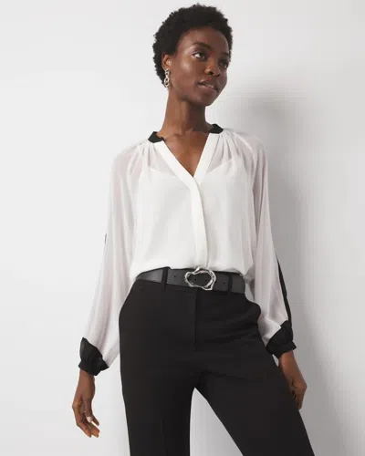 WHITE HOUSE BLACK MARKET PETITE CHIFFON COLORBLOCK BLOUSE