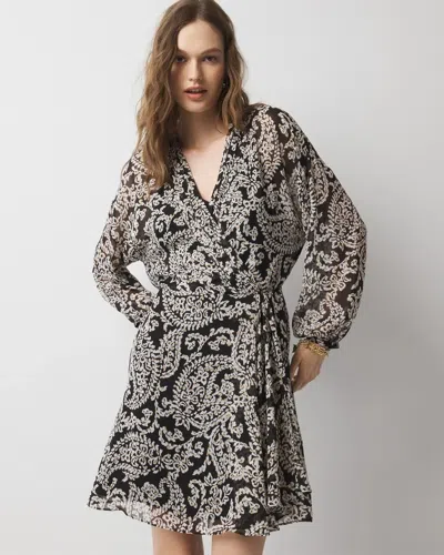 WHITE HOUSE BLACK MARKET PETITE CHIFFON SURPLICE MINI DRESS