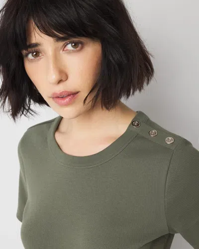 WHITE HOUSE BLACK MARKET RIBBED STRETCH BUTTON SHOULDER TEE