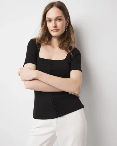 WHITE HOUSE BLACK MARKET RIBBED STRETCH BUTTON TEE