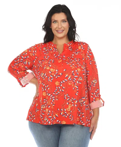 WHITE MARK PLUS SIZE PAISLEY BUTTON FRONT TUNIC TOP