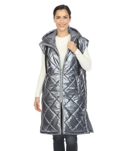 WHITE MARK WOMEN'S METALLIC LONG PUFFER VEST JACKET