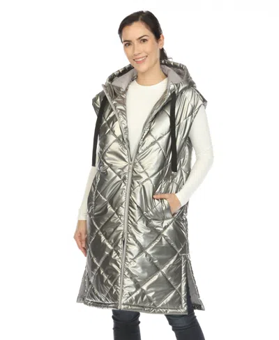 WHITE MARK WOMEN'S METALLIC LONG PUFFER VEST JACKET