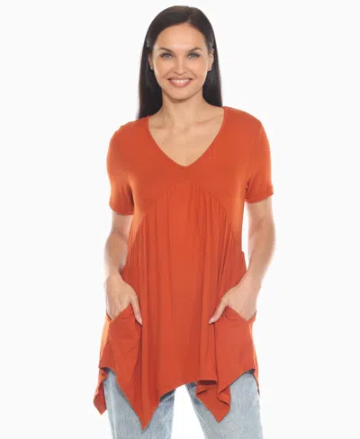 WHITE MARK WOMEN'S SHORT SLEEVE SHIRRED FRONT KNIT TUNIC TOP