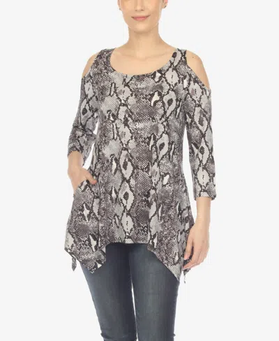 WHITE MARK WOMEN'S SNAKE PRINT COLD SHOULDER TUNIC