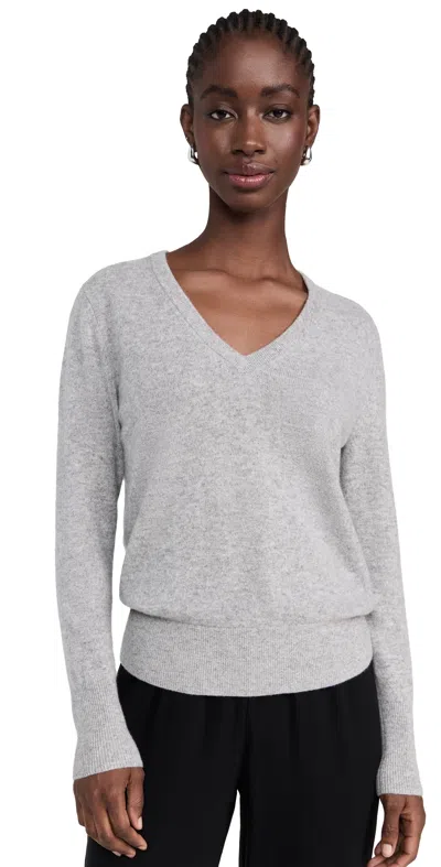 WHITE + WARREN CASHMERE CORE V NECK PULLOVER GREY HEATHER