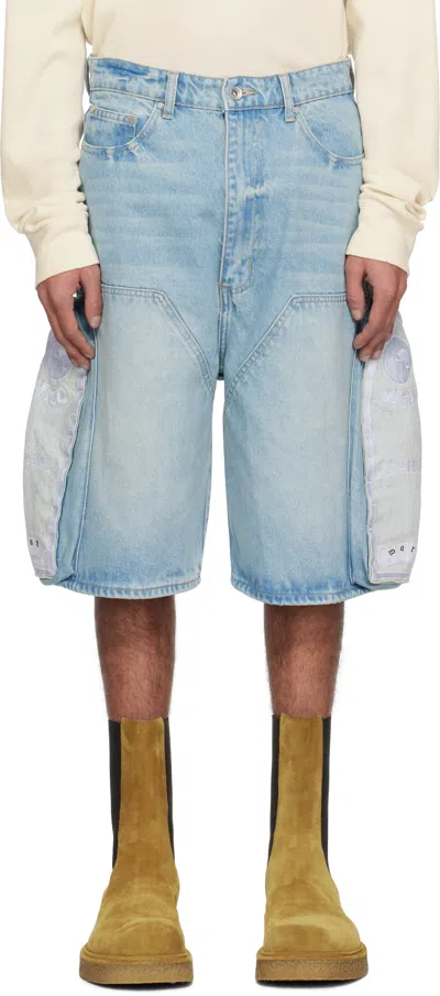 WHO DECIDES WAR BLUE SIDE EMBROIDERY DENIM SHORTS