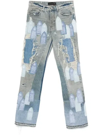 WHO DECIDES WAR PATCHED ARCH REPAIRED BLOWOUT JEANS