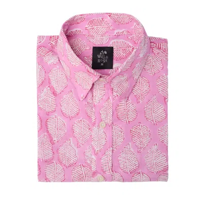 WILD ROSE MEN'S PINK MKINDU HAND BLOCK PRINT COTTON LONG SLEEVED FLORAL SHIRT