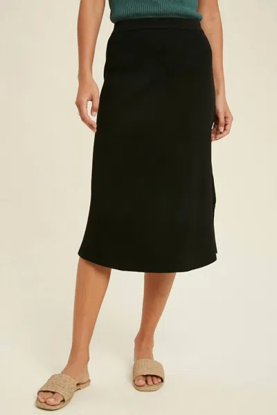 WISHLIST RIBBED MIDI SWEATER SKIRT IN BLACK