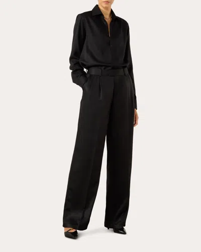 WITH NOTHING UNDERNEATH WOMEN'S RAMPLING SATIN TENCEL WIDE-LEG TROUSERS