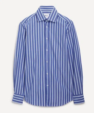 WITH NOTHING UNDERNEATH WITH NOTHING UNDERNEATH WOMEN'S THE BOYFRIEND BLUE MULTI STRIPE FINE POPLIN SHIRT