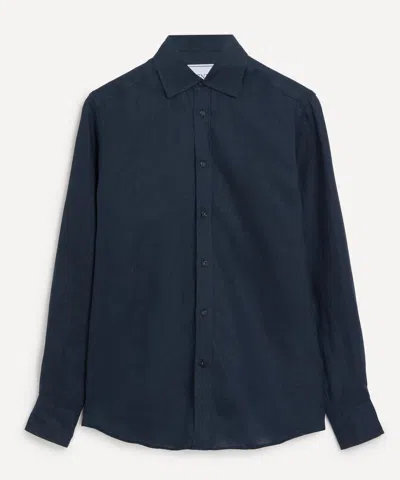 WITH NOTHING UNDERNEATH WITH NOTHING UNDERNEATH WOMEN'S THE BOYFRIEND NAVY BLUE LINEN SHIRT