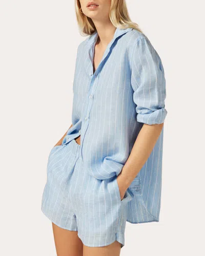 WITH NOTHING UNDERNEATH WOMEN'S THE BOYFRIEND STRIPE LINEN BUTTON-UP SHIRT