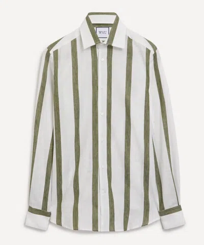 WITH NOTHING UNDERNEATH WITH NOTHING UNDERNEATH WOMEN'S THE BOYFRIEND WEAVE KHAKI STRIPE SHIRT