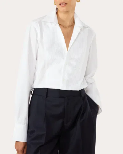 WITH NOTHING UNDERNEATH WOMEN'S THE DRESS COTTON POPLIN PINTUCKED BUTTON-UP SHIRT