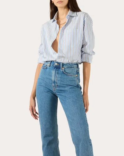 WITH NOTHING UNDERNEATH WOMEN'S THE OVERSIZED STRIPE OXFORD COTTON BUTTON-UP SHIRT