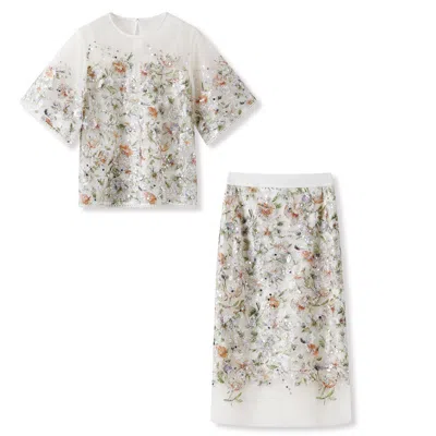 JIAYING WANG WJY STUDIO LONDON EMBROIDERED WHITE FLORAL CO ORD SET