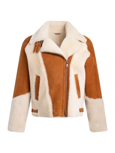 WOLFIE FURS WOMEN'S MADE FOR GENERATIONS SHEARLING TWO TONE ZIP MOTO JACKET