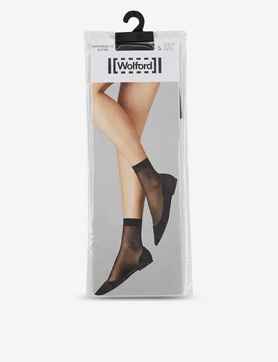 WOLFORD WOMENS BLACK INDIVIDUAL 10 ANKLE SOCKS