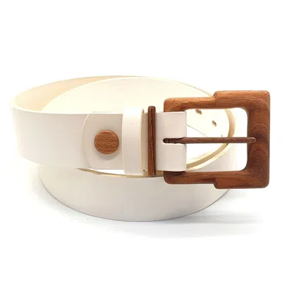 WOOD BELT WOMEN'S WOOD BELT POWELL PRIDE 422 - BIODEGRADABLE WALNUT WOOD WHITE LEATHER BELT