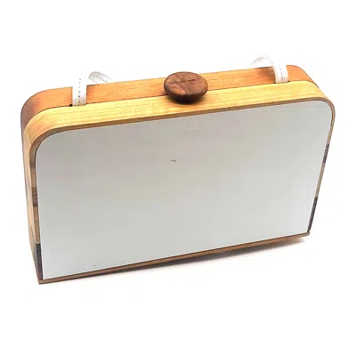 WOOD BELT WOMEN'S WOOD BELT CLUTCH BAG HUASCARAN SAFETY 2030 -  WALNUT WOOD & WHITE LEATHER BAG