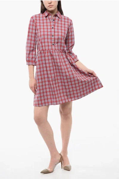 WOOLRICH Cotton Plaid Check Shirt Dress with 3/4 Sleeves