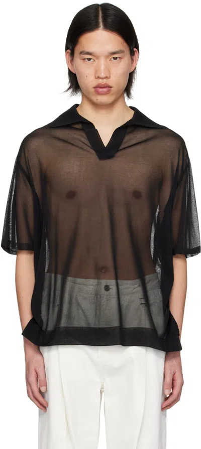 WOOYOUNGMI BLACK OPEN PLACKET POLO