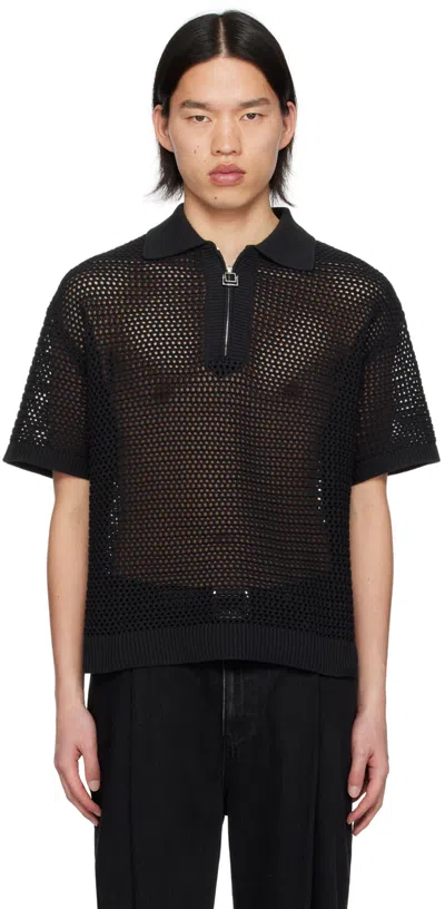 WOOYOUNGMI BLACK ZIP PLACKET POLO