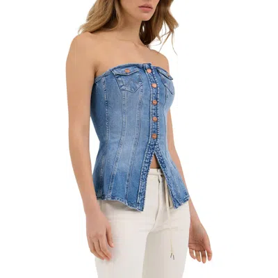 WRANGLER WRANGLER STRAPLESS STRETCH DENIM BUSTIER TOP