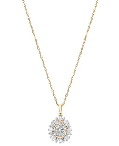 WRAPPED IN LOVE DIAMOND ROUND & BAGUETTE TEARDROP CLUSTER 18" PENDANT NECKLACE (1/2 CT. T.W.) IN 14K GOLD, EXCLUSIVE