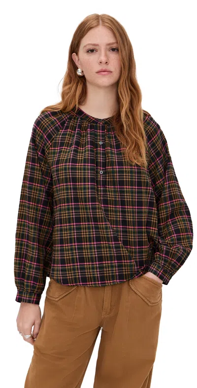XIRENA DARA TOP ESPRESSO PLAID