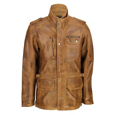 XPOSED HERREN HELLBRAUN WEICH ECHTLEDER VINTAGE MILITÄR MANTEL SMART CASUAL FELD JACKET