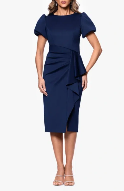 XSCAPE EVENINGS XSCAPE EVENINGS PUFF SLEEVE SHEATH COCKTAIL DRESS