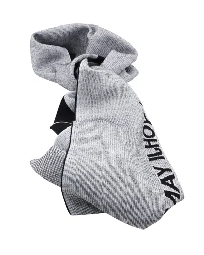 Y-3 BY YOHJI YAMAMOTO ADIDAS CLASSIC Y-3 LOGO SCARF IN GREY WOOL