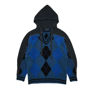 Y/PROJECT Y/PROJECT ZIP INSERT HOOD PULLOVER 'BLUE/GREY ARGYLE'