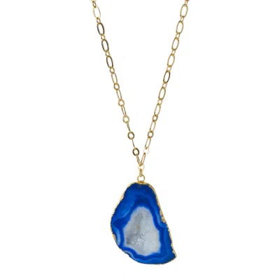 YAA YAA LONDON WOMEN'S BLUE / GOLD CHUNKY AND I LIKE IT LONG GEMSTONE BLUE PENDANT NECKLACE