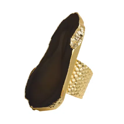 YAA YAA LONDON WOMEN'S BROWN / GOLD ULTRA MEGA DARK BROWN GEMSTONE GOLD STATEMENT RING
