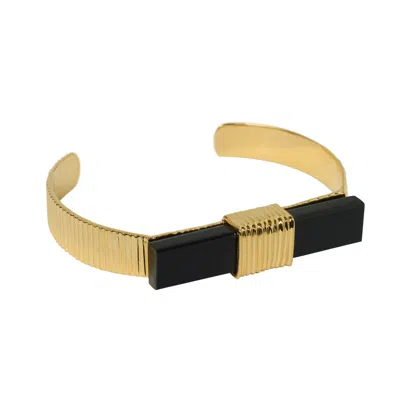 YAA YAA LONDON WOMEN'S GOLD / BLACK QUIET LUXURY COLLECTION BLACK ONYX GOLD CUFF BRACELET
