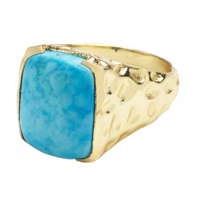 YAA YAA LONDON WOMEN'S GOLD / BLUE 'HAPPY' TURQUOISE GEMSTONE GOLD RING
