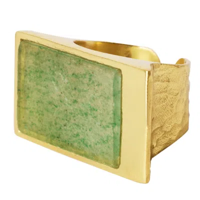 YAA YAA LONDON WOMEN'S GOLD / GREEN CONFIDENCE GREEN STRAWBERRY QUARTZ GEMSTONE GOLD VERMEIL RING