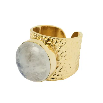 YAA YAA LONDON WOMEN'S GOLD / NEUTRALS / WHITE RAINBOW MOONSTONE MOON RING