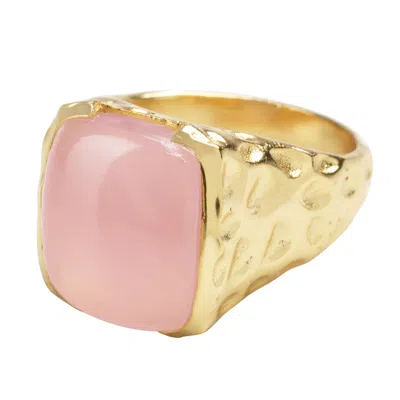 YAA YAA LONDON WOMEN'S GOLD / PINK / PURPLE 'HAPPY' ROSE QUARTZ GEMSTONE GOLD RING
