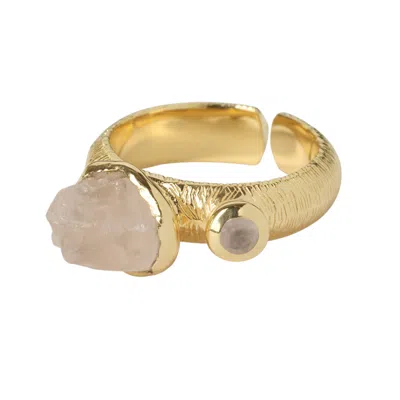 YAA YAA LONDON WOMEN'S GOLD / PINK / PURPLE QUIET LUXURY ROSE QUARTZ ADJUSTABLE SISTER RING