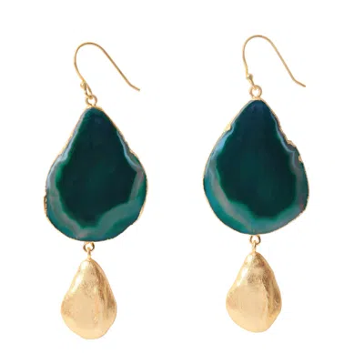 YAA YAA LONDON WOMEN'S GOLD / GREEN HOLD THE BABY GREEN AGATE STATEMENT EARRINGS