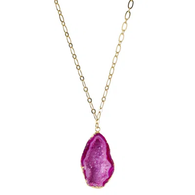 YAA YAA LONDON WOMEN'S PINK / GOLD CHUNKY AND I LIKE IT LONG GEMSTONE MAGENTA PINK PENDANT NECKLACE
