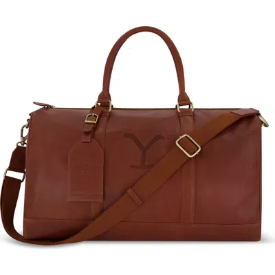 YELLOWSTONE YELLOWSTONE GENUINE LEATHER 21 INCH DUFFLE, WITH BURNISHED GOLD DETAILING