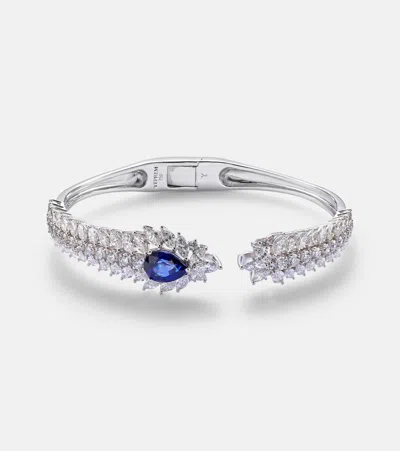 YEPREM REIGN SUPREME 18KT WHITE GOLD BANGLE WITH DIAMONDS AND SAPPHIRE